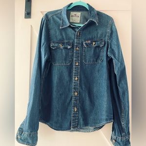Hollister Dark Blue Chambray, Button Down Shirt, Size Large